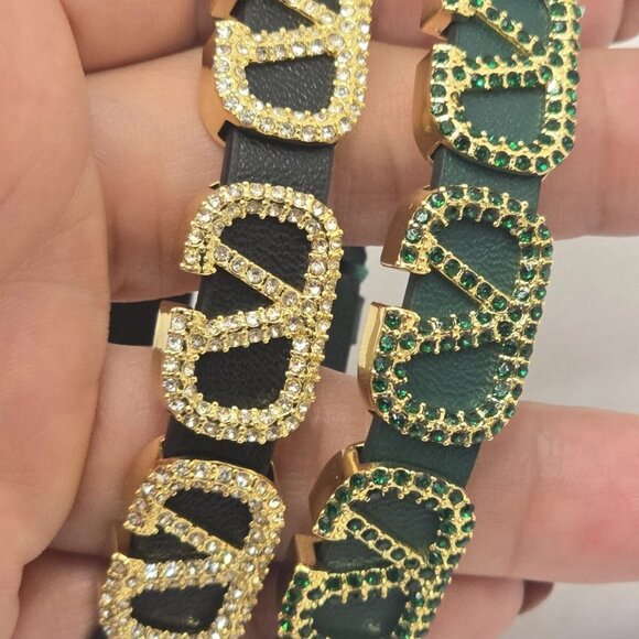 Valentino V Logo Signature Leather Bracelet in Black or Green - Picture 12 of 16